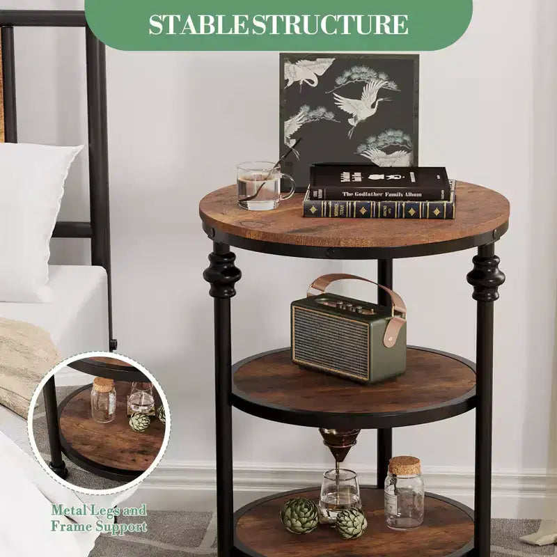 Table d'appoint ronde à 3 niveaux Table d'appoint peu encombrante avec étagère de rangement pour salon et chambre à coucher