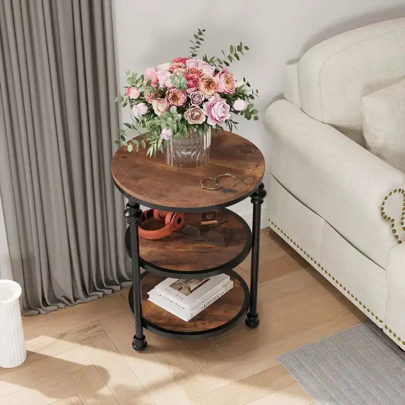 Table d'appoint ronde à 3 niveaux Table d'appoint peu encombrante avec étagère de rangement pour salon et chambre à coucher