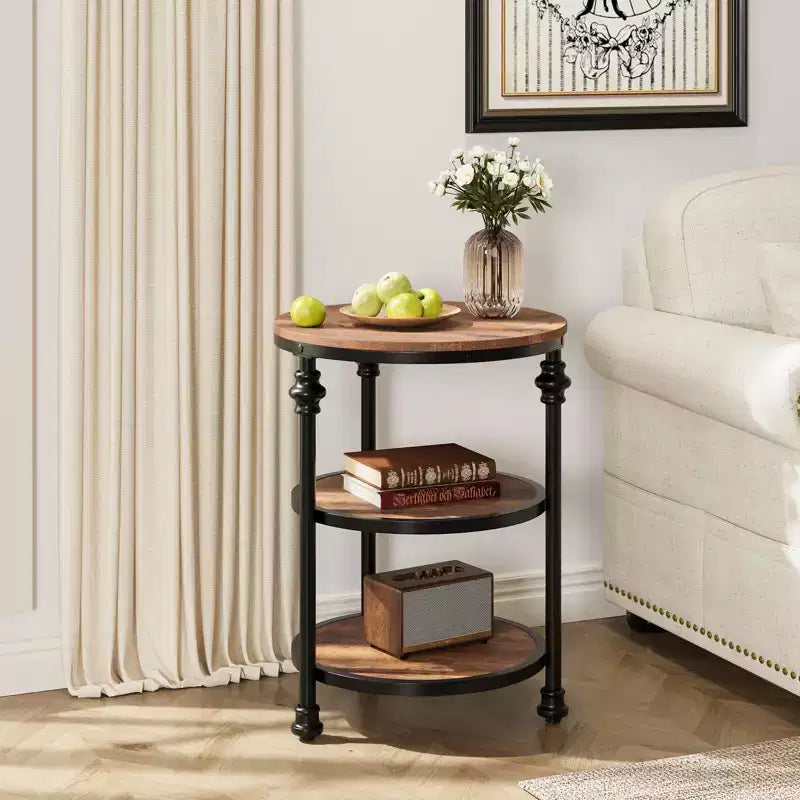 Table d'appoint ronde à 3 niveaux Table d'appoint peu encombrante avec étagère de rangement pour salon et chambre à coucher