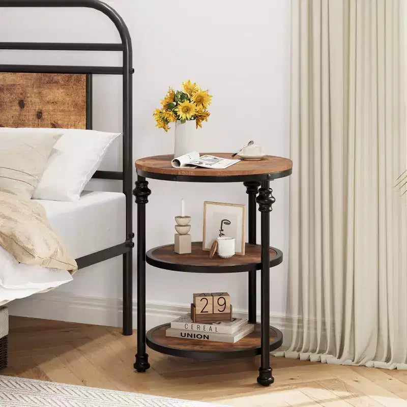 Table d'appoint ronde à 3 niveaux Table d'appoint peu encombrante avec étagère de rangement pour salon et chambre à coucher