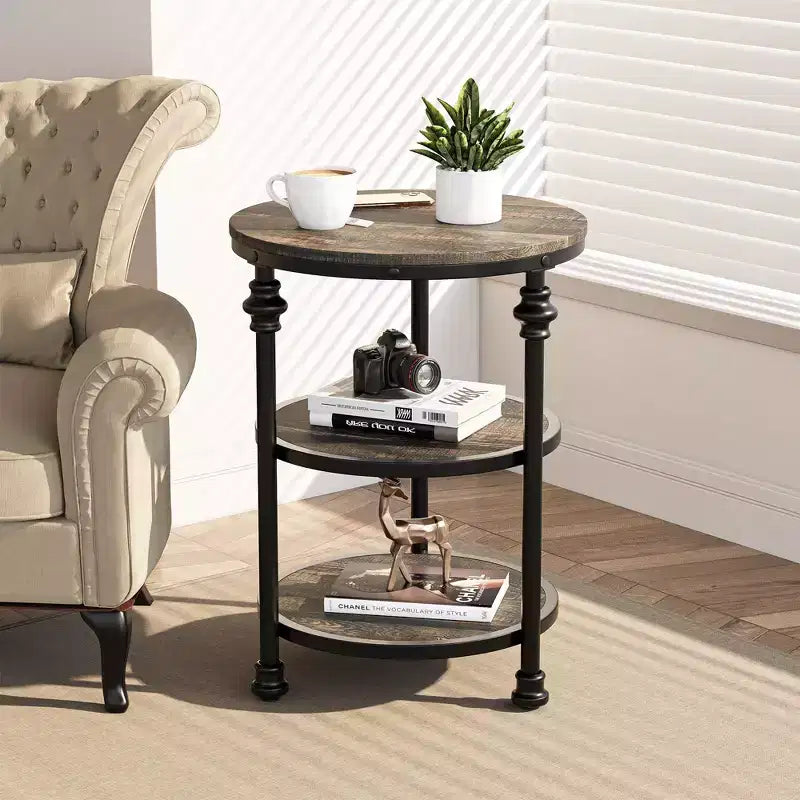 Table d'appoint ronde à 3 niveaux Table d'appoint peu encombrante avec étagère de rangement pour salon et chambre à coucher