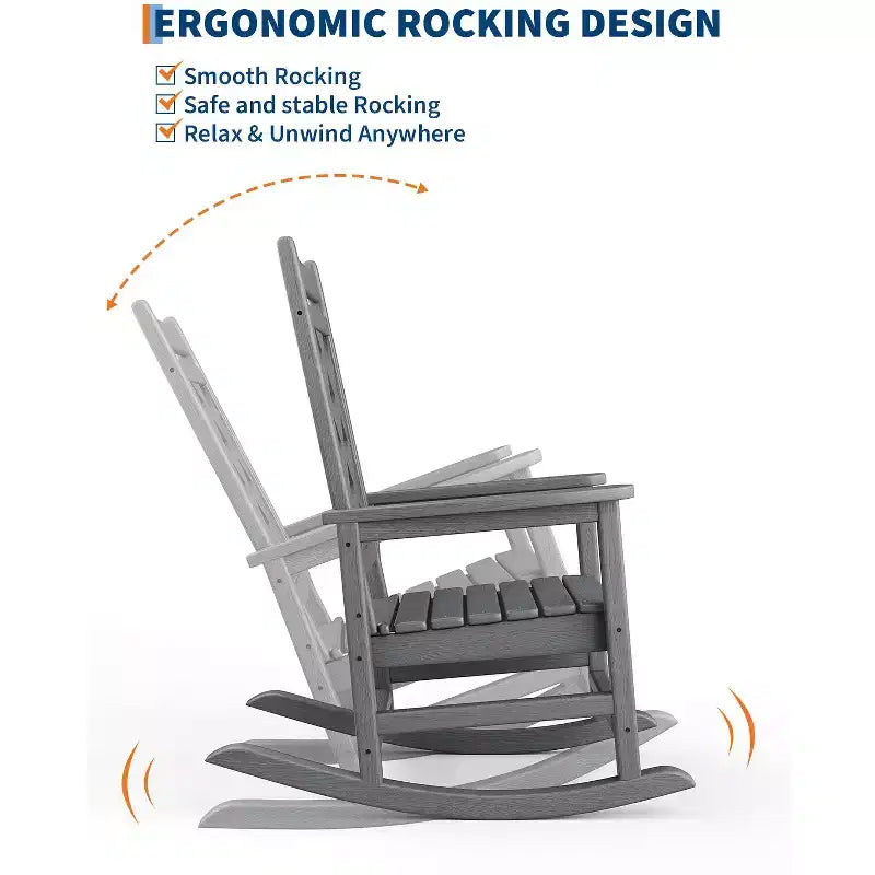 Fauteuil à bascule en PEHD tout temps, 172 kg, résistant aux intempéries, dossier haut, accoudoirs larges, pour terrasse, patio, piscine, jardin