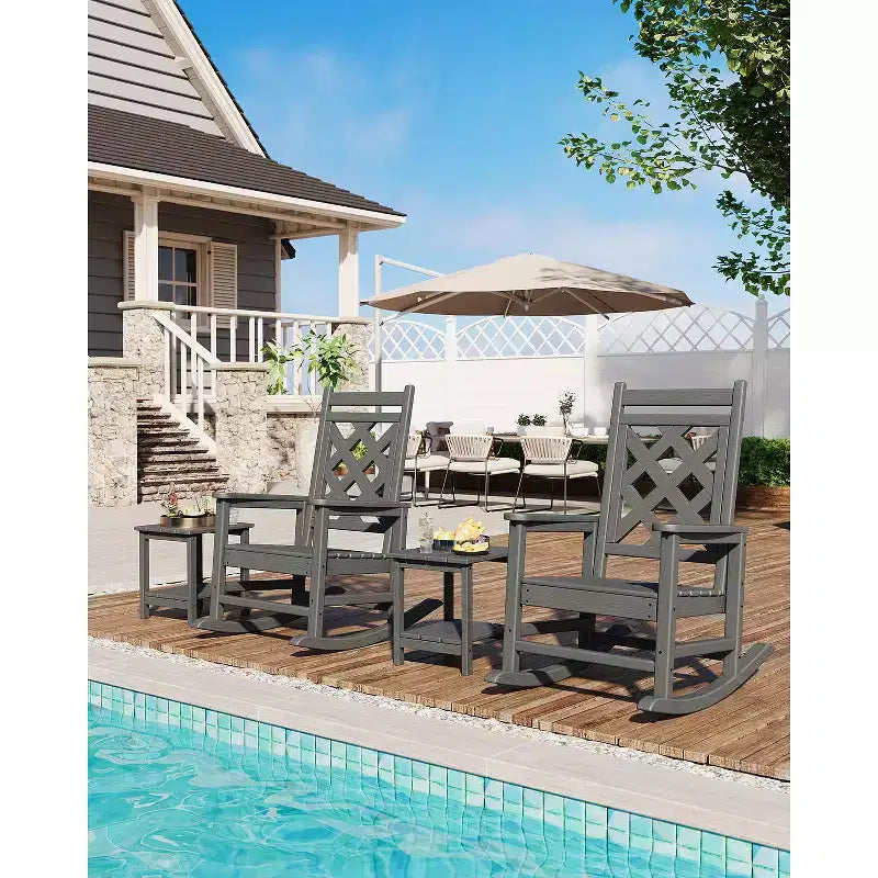 Fauteuil à bascule en PEHD tout temps, 172 kg, résistant aux intempéries, dossier haut, accoudoirs larges, pour terrasse, patio, piscine, jardin