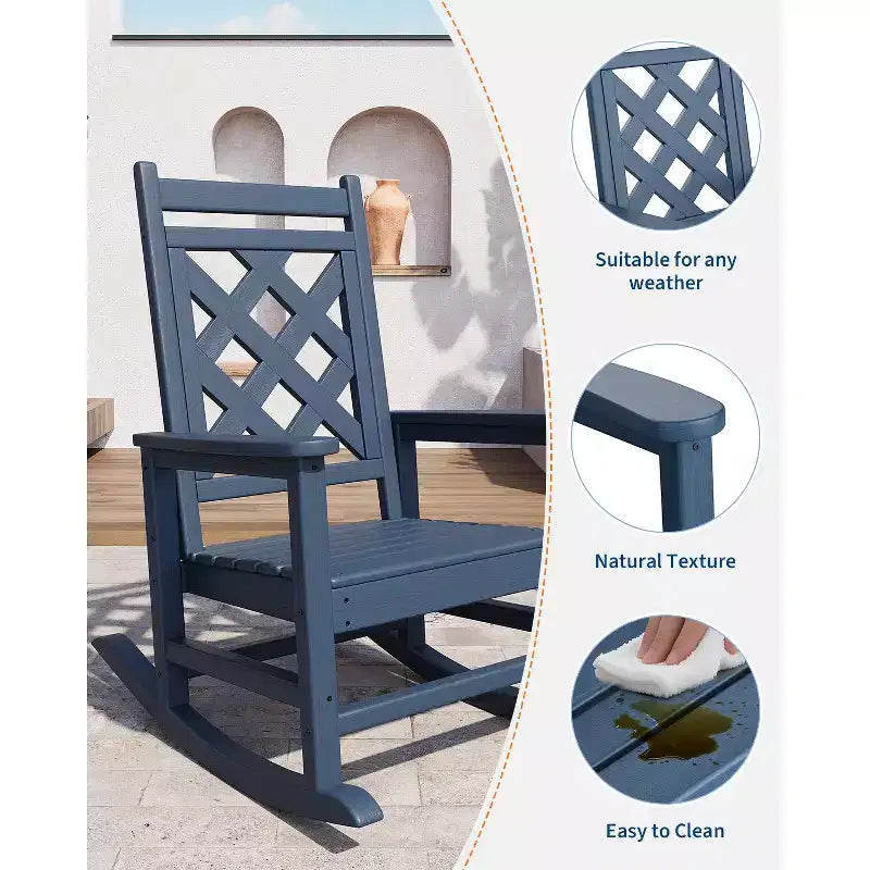 Fauteuil à bascule en PEHD tout temps, 172 kg, résistant aux intempéries, dossier haut, accoudoirs larges, pour terrasse, patio, piscine, jardin