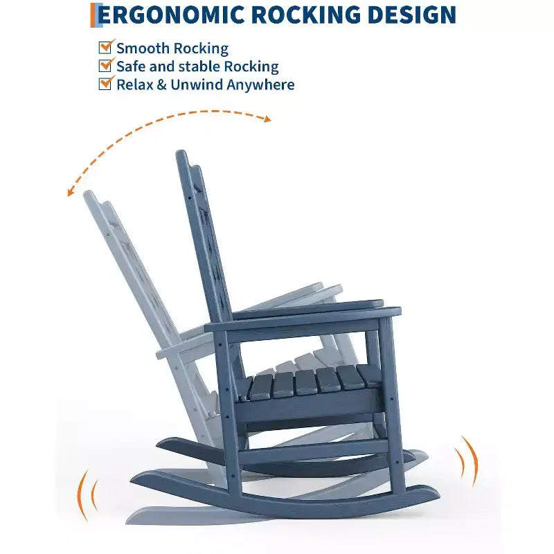 Fauteuil à bascule en PEHD tout temps, 172 kg, résistant aux intempéries, dossier haut, accoudoirs larges, pour terrasse, patio, piscine, jardin