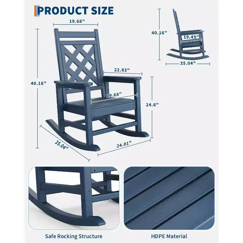 Fauteuil à bascule en PEHD tout temps, 172 kg, résistant aux intempéries, dossier haut, accoudoirs larges, pour terrasse, patio, piscine, jardin