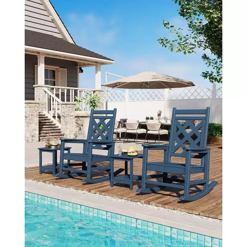 Fauteuil à bascule en PEHD tout temps, 172 kg, résistant aux intempéries, dossier haut, accoudoirs larges, pour terrasse, patio, piscine, jardin