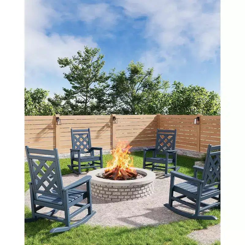 Fauteuil à bascule en PEHD tout temps, 172 kg, résistant aux intempéries, dossier haut, accoudoirs larges, pour terrasse, patio, piscine, jardin