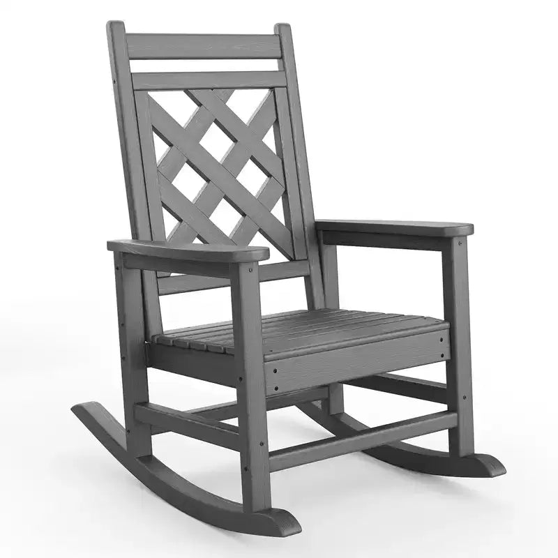 Fauteuil à bascule en PEHD tout temps, 172 kg, résistant aux intempéries, dossier haut, accoudoirs larges, pour terrasse, patio, piscine, jardin
