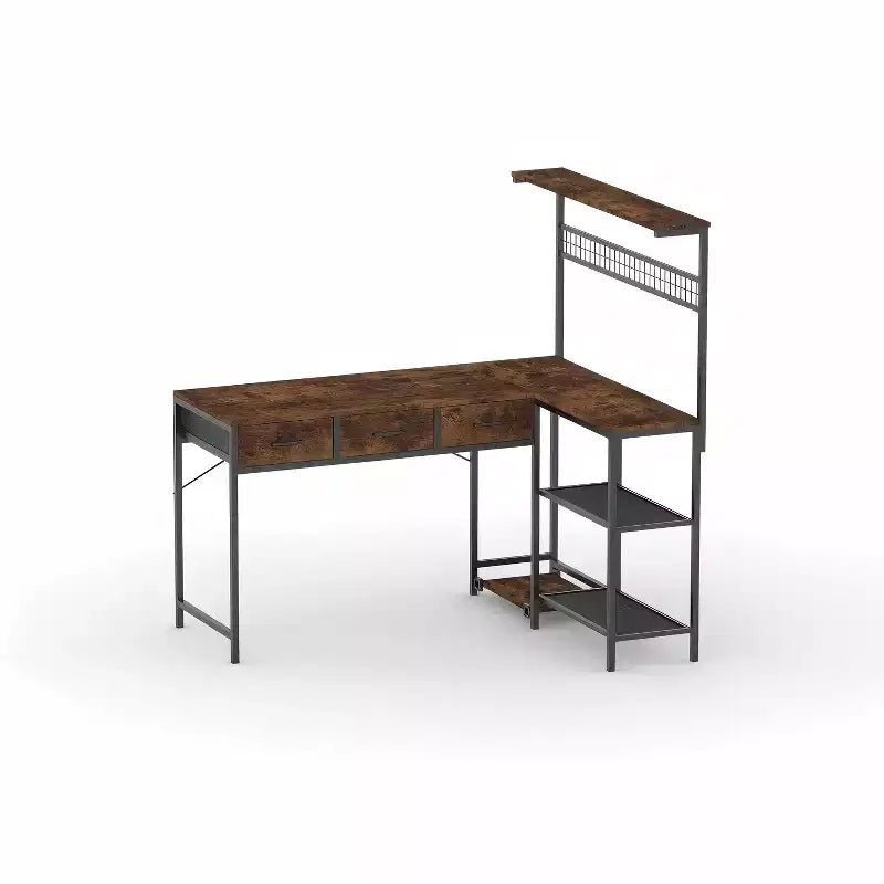 Bureau d'ordinateur, bureau de jeu en L avec 3 tiroirs et étagères de rangement, table d'étude pour chambre à coucher, bureau d'ordinateur portable moderne et simple pour bureau à domicile