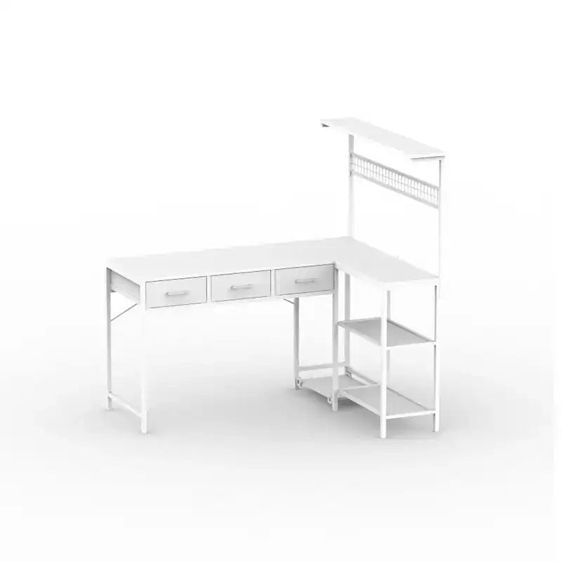 Bureau d'ordinateur, bureau de jeu en L avec 3 tiroirs et étagères de rangement, table d'étude pour chambre à coucher, bureau d'ordinateur portable moderne et simple pour bureau à domicile