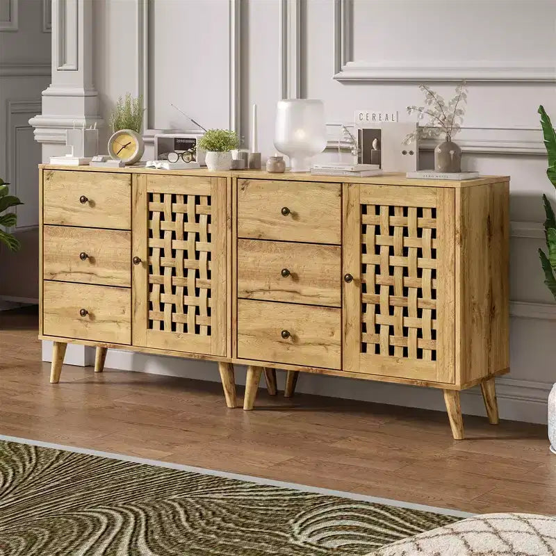 Armoire de rangement, bar à café avec étagères réglables, buffet vintage, bois naturel