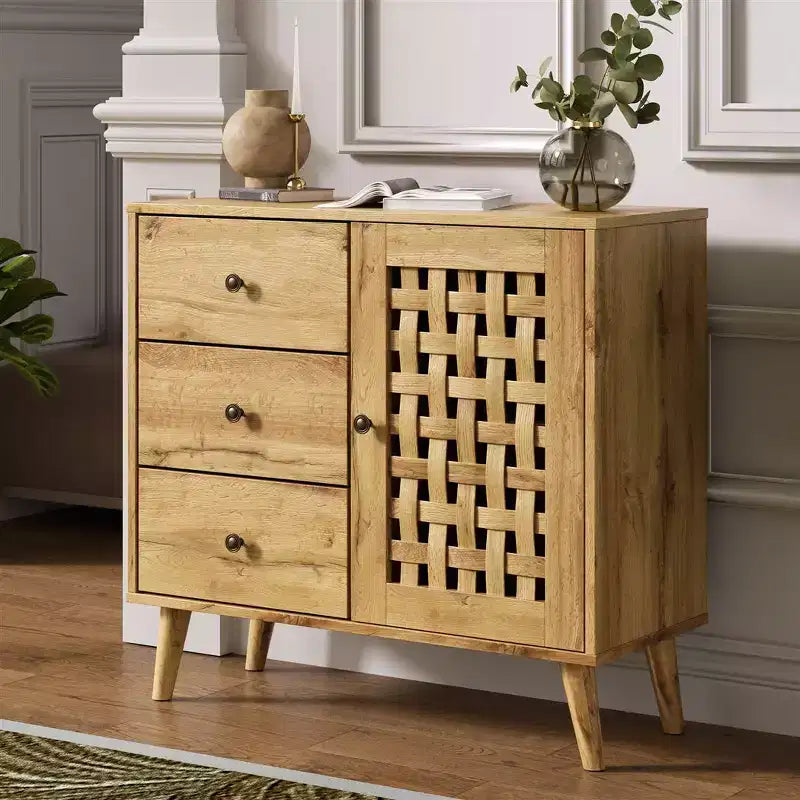 Armoire de rangement, bar à café avec étagères réglables, buffet vintage, bois naturel