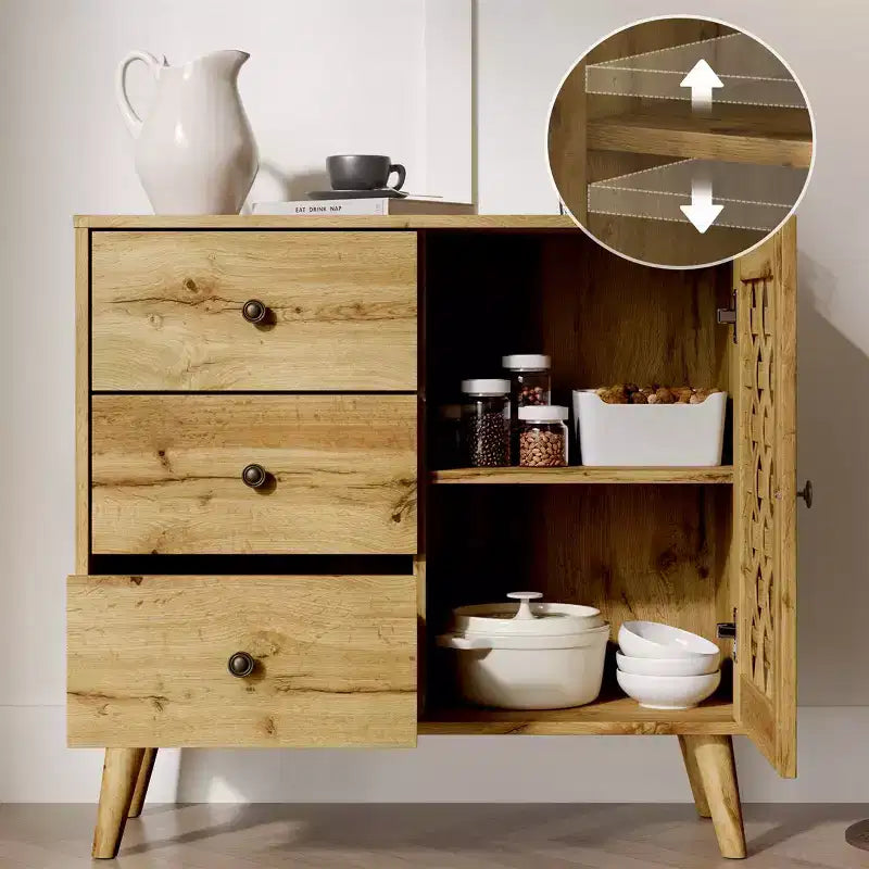 Armoire de rangement, bar à café avec étagères réglables, buffet vintage, bois naturel