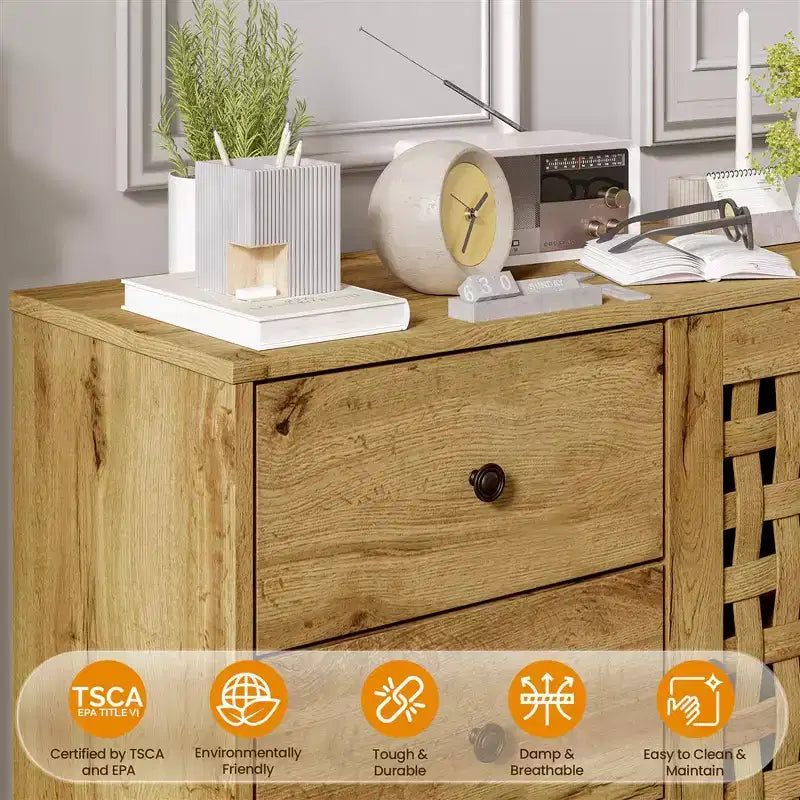 Armoire de rangement, bar à café avec étagères réglables, buffet vintage, bois naturel