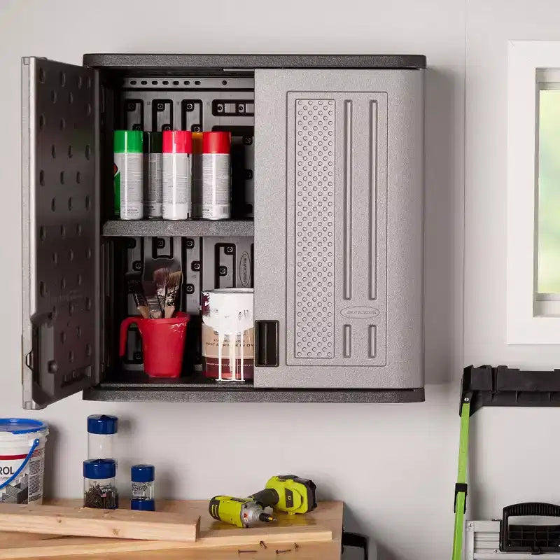 Armoire de rangement murale de garage à étagère simple en résine, 4 pieds cubes, Platine