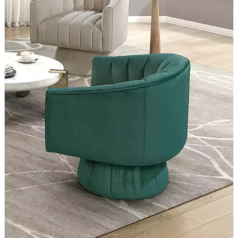 Fauteuil pivotant moderne en velours avec structure en bois