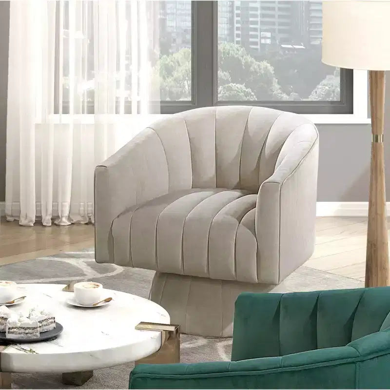 Fauteuil pivotant moderne en velours avec structure en bois
