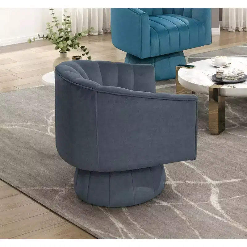 Fauteuil pivotant moderne en velours avec structure en bois