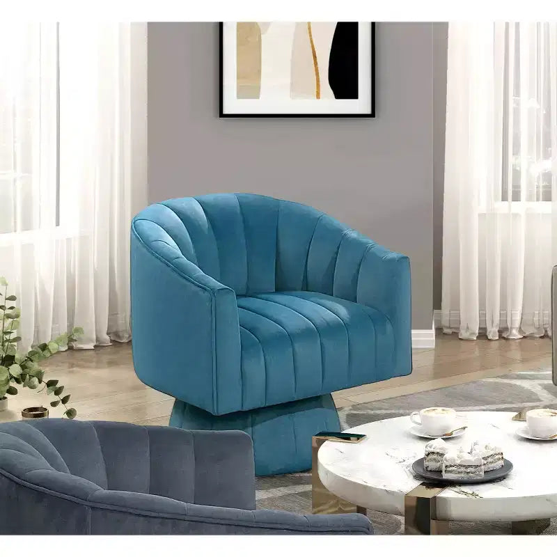 Fauteuil pivotant moderne en velours avec structure en bois