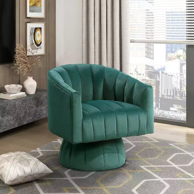 Fauteuil pivotant moderne en velours avec structure en bois