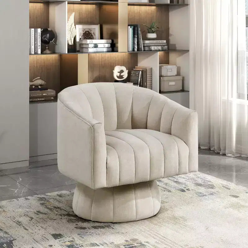 Fauteuil pivotant moderne en velours avec structure en bois