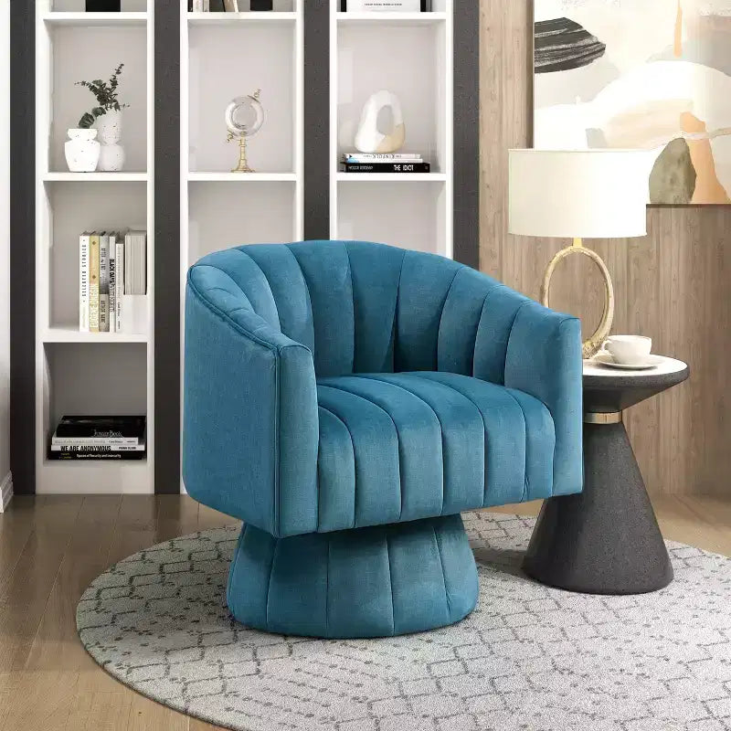 Fauteuil pivotant moderne en velours avec structure en bois
