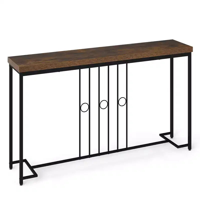 Console industrielle 140 cm étroite avec base en H et plateau spacieux