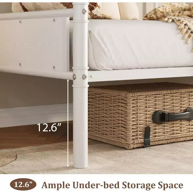 Lit de repos en métal jumeau avec tête de lit classique, canapé-lit pour espaces polyvalents - Blanc