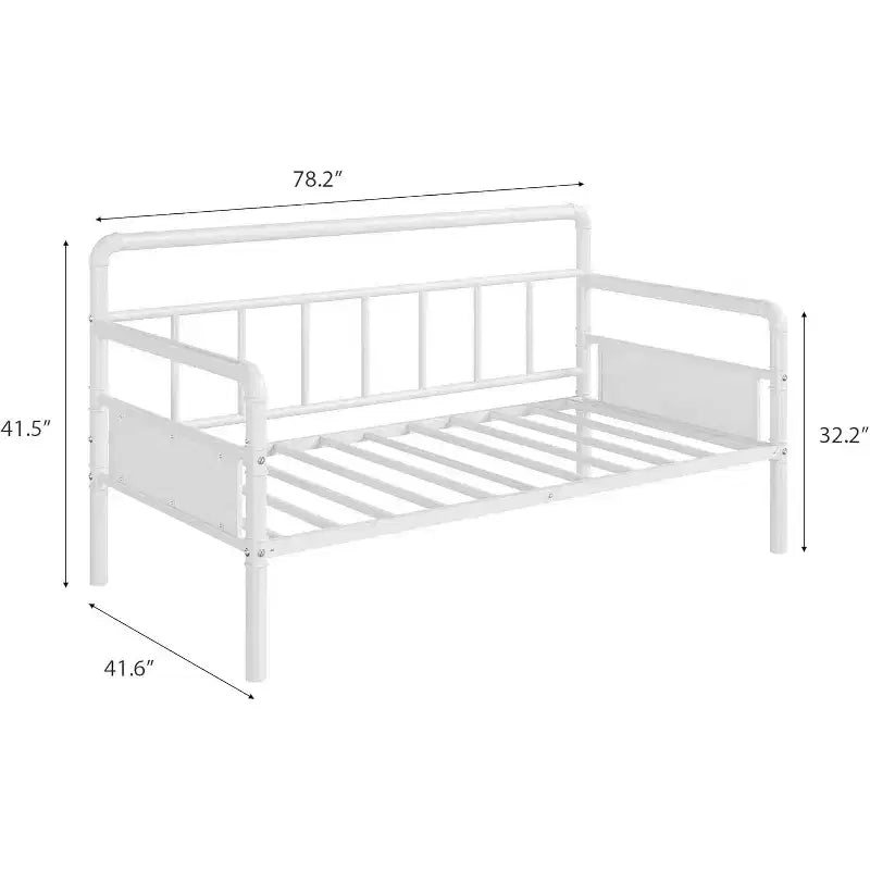 Lit de repos en métal jumeau avec tête de lit classique, canapé-lit pour espaces polyvalents - Blanc