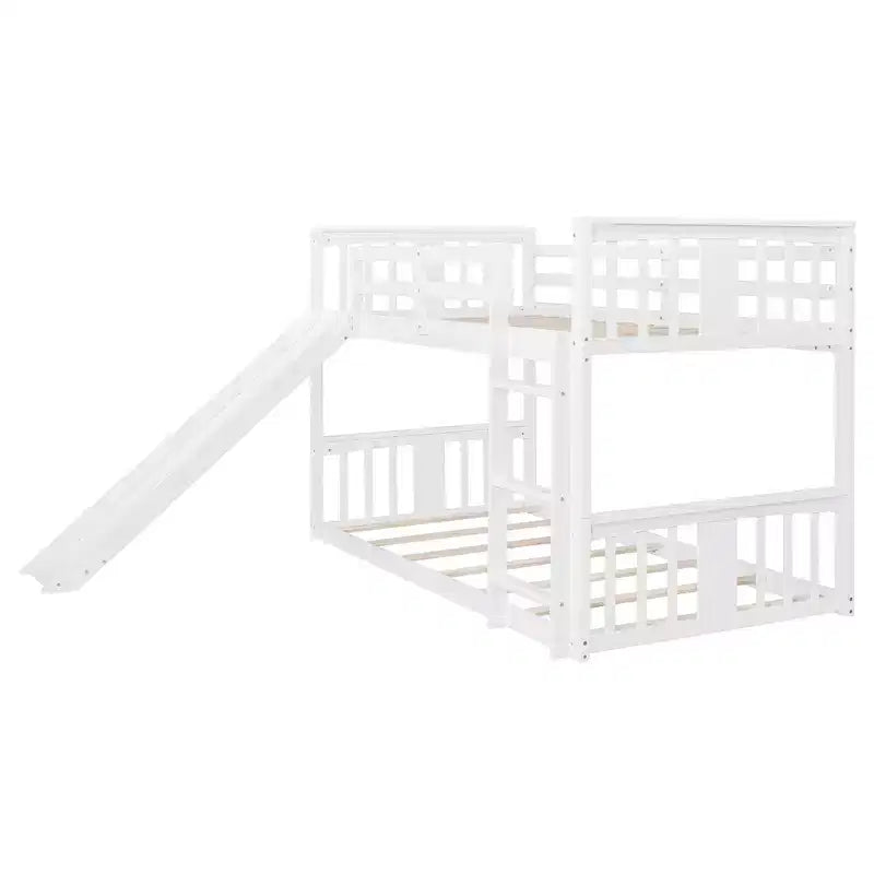 Lit superposé bas en bois jumeau sur jumeau avec toboggan réversible pour enfants