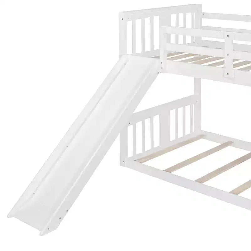 Lit superposé bas en bois jumeau sur jumeau avec toboggan réversible pour enfants