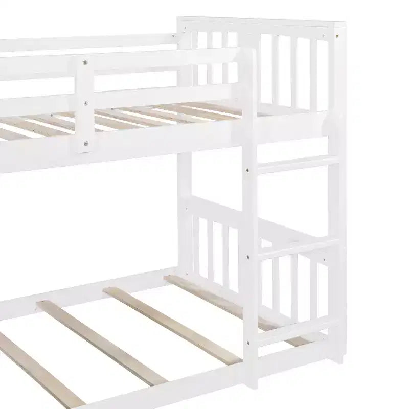 Lit superposé bas en bois jumeau sur jumeau avec toboggan réversible pour enfants