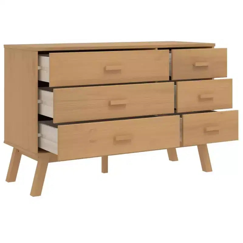 Commode 6 tiroirs en pin massif, Marron, Style scandinave