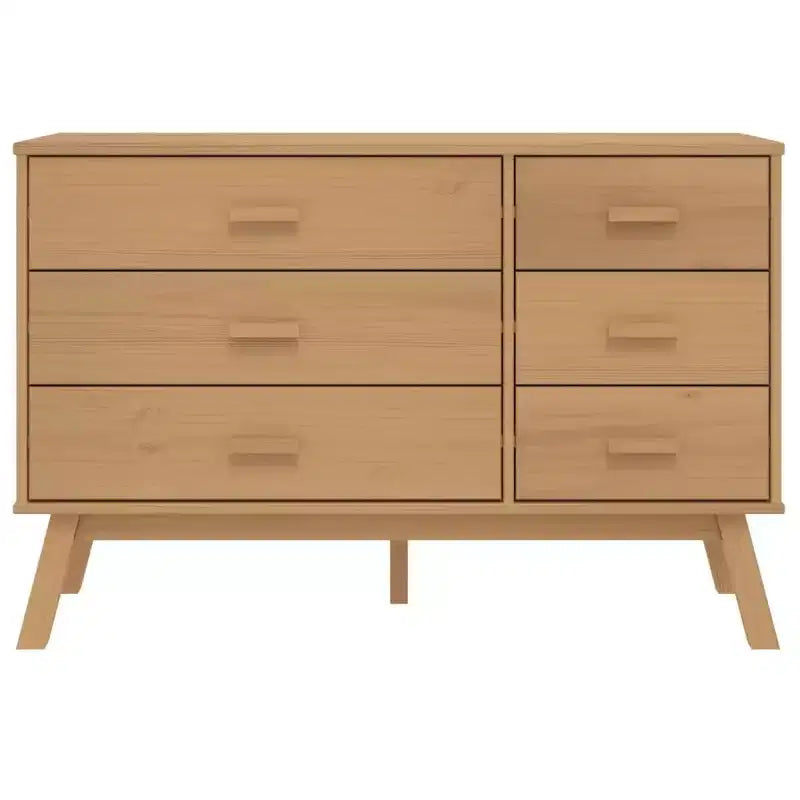 Commode 6 tiroirs en pin massif, Marron, Style scandinave