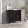 Commode 3 tiroirs en pin massif, noire, style vintage