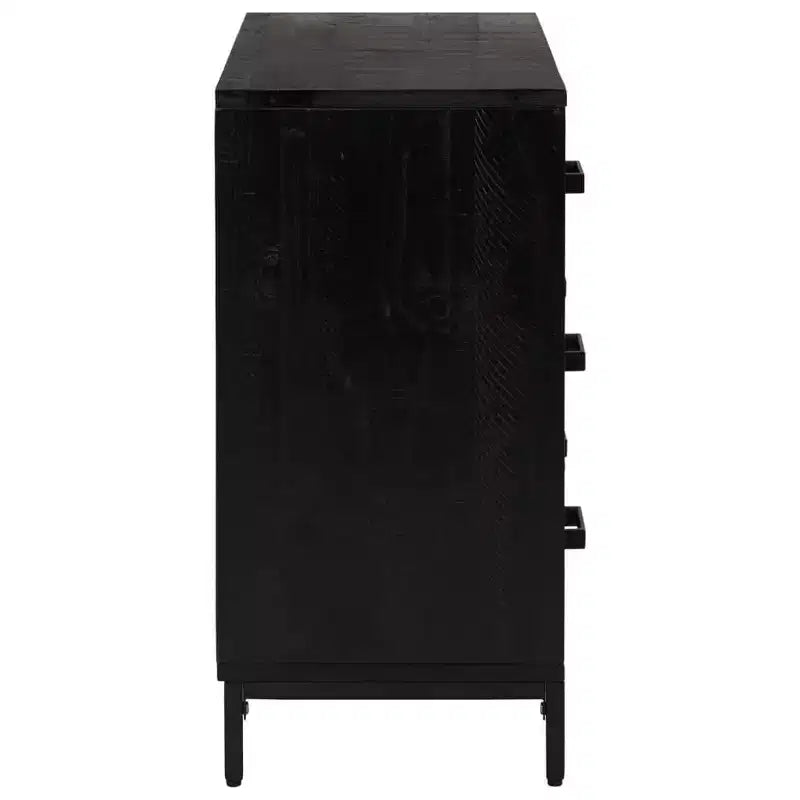 Commode 3 tiroirs en pin massif, noire, style vintage
