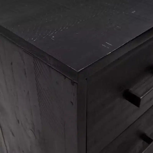 Commode 3 tiroirs en pin massif, noire, style vintage