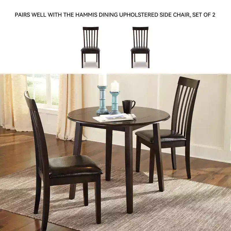 Table de salle à manger ronde à abattants, en bois, marron foncé, 4 places