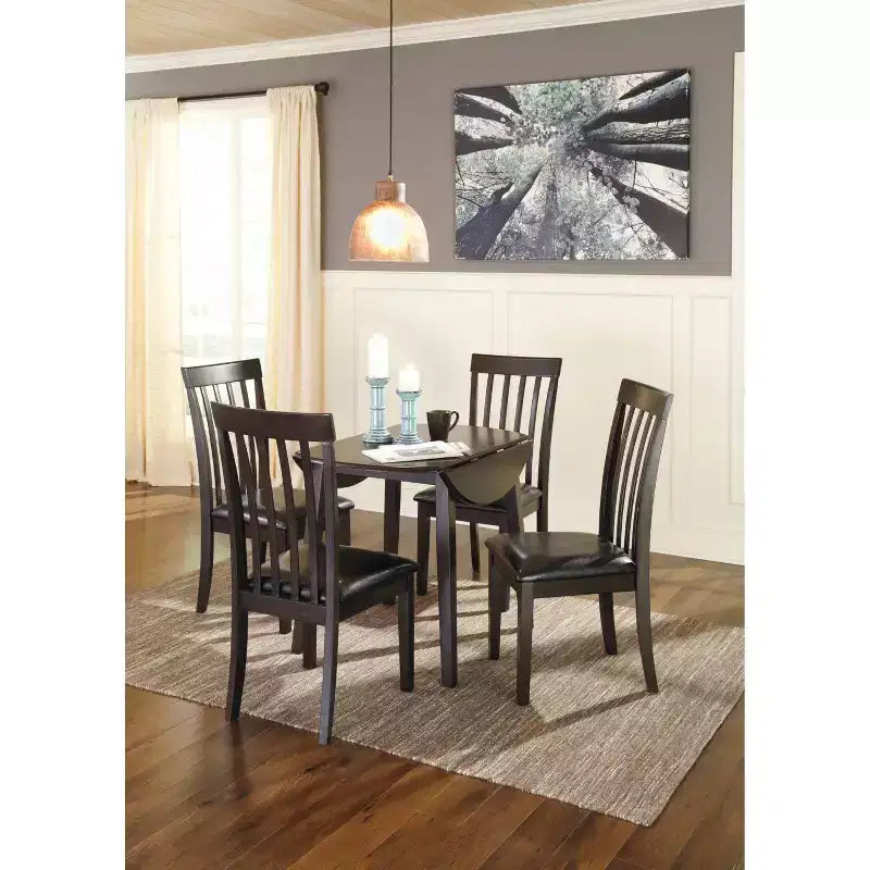 Table de salle à manger ronde à abattants, en bois, marron foncé, 4 places