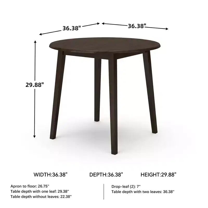 Table de salle à manger ronde à abattants, en bois, marron foncé, 4 places