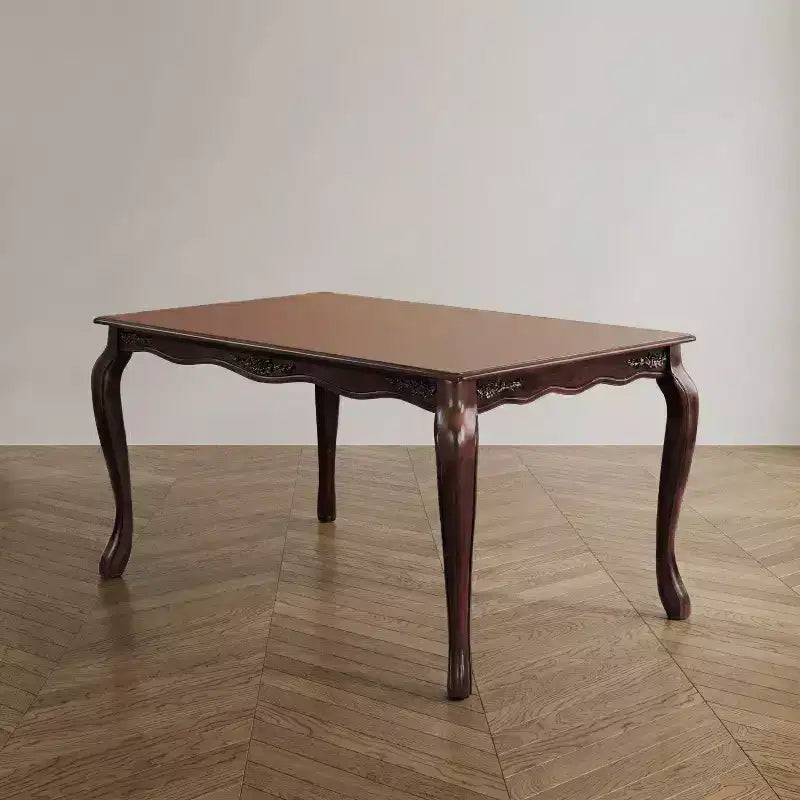 Table à manger rectangulaire avec accents floraux, Noyer foncé, 6 places