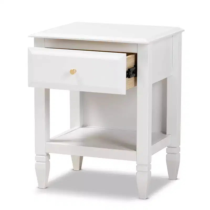 Table de chevet de chambre en bois, Blanc/Doré