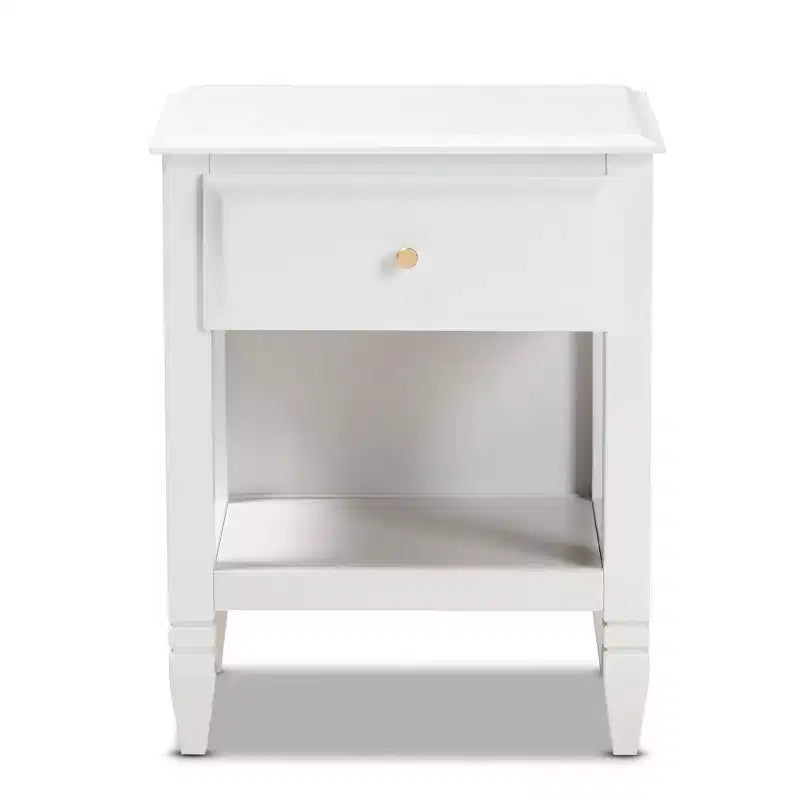 Table de chevet de chambre en bois, Blanc/Doré