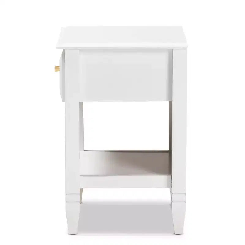 Table de chevet de chambre en bois, Blanc/Doré