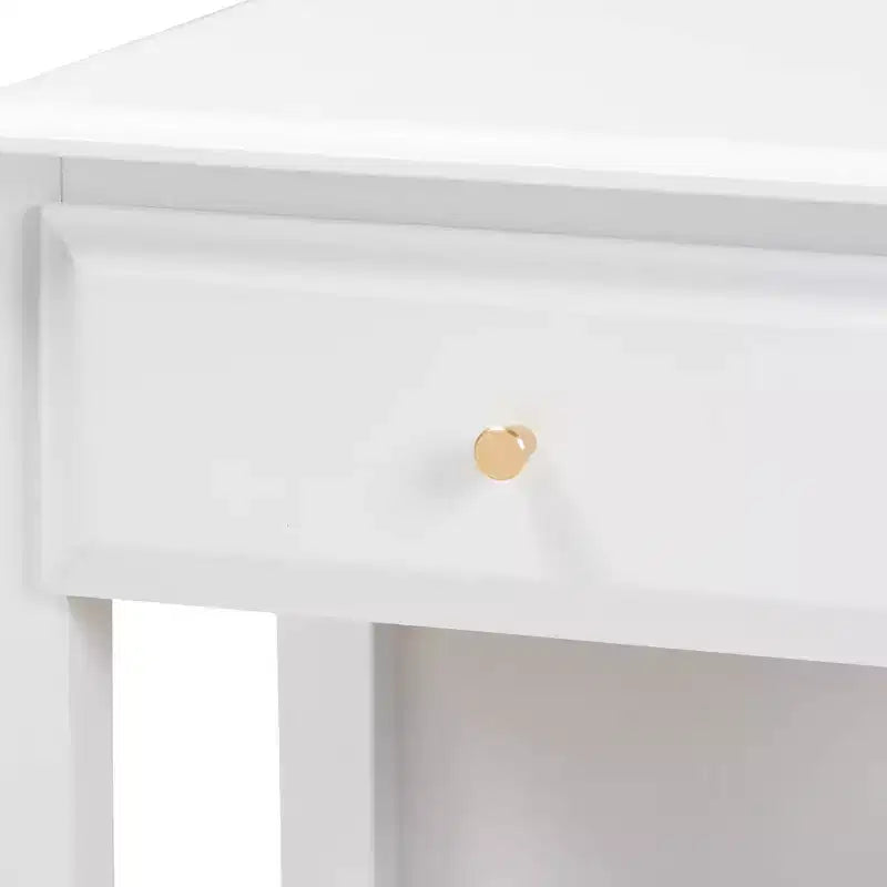 Table de chevet de chambre en bois, Blanc/Doré