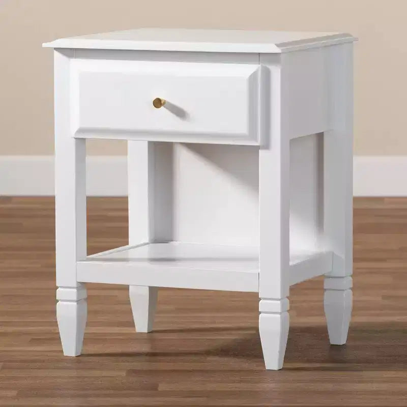 Table de chevet de chambre en bois, Blanc/Doré