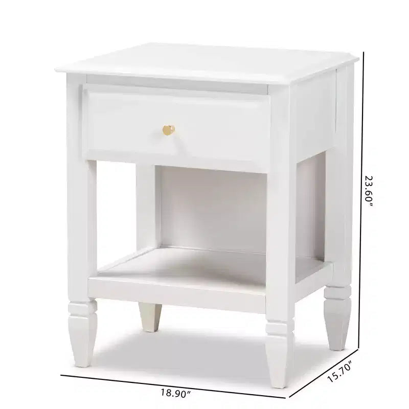 Table de chevet de chambre en bois, Blanc/Doré
