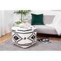 Pouf géométrique noir et blanc, fait à la main, carré, laine et coton
