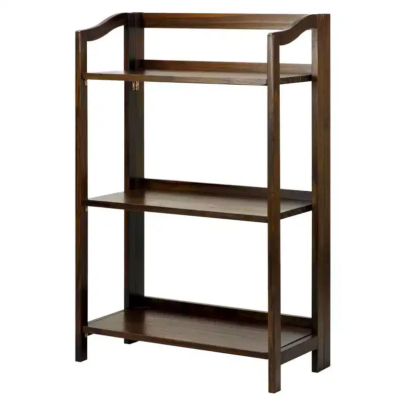 Étagère pliante à 3 niveaux, bois teinté, quincaillerie en acier, anti-basculement